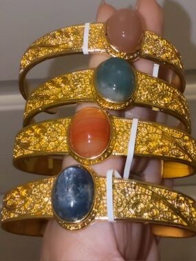 ONE SIZE FITS ALL Gold-Plated Multi-Stone Cuff Bracelet Blue, Orange, Teal, Nude